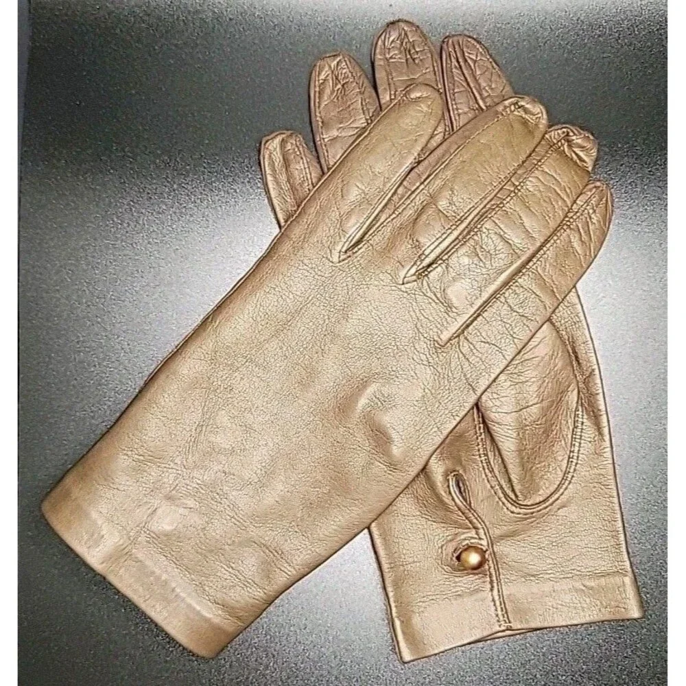 VTG Mid-Century Italian Brown Leather Gloves Sz 7 Unlined Washable Dress Italy